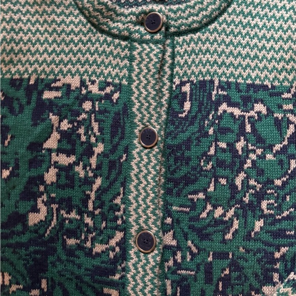 Liz Claiborne New York Alpaca Blend Long Cardigan Sweater Sz L Green Navy - Picture 4 of 7